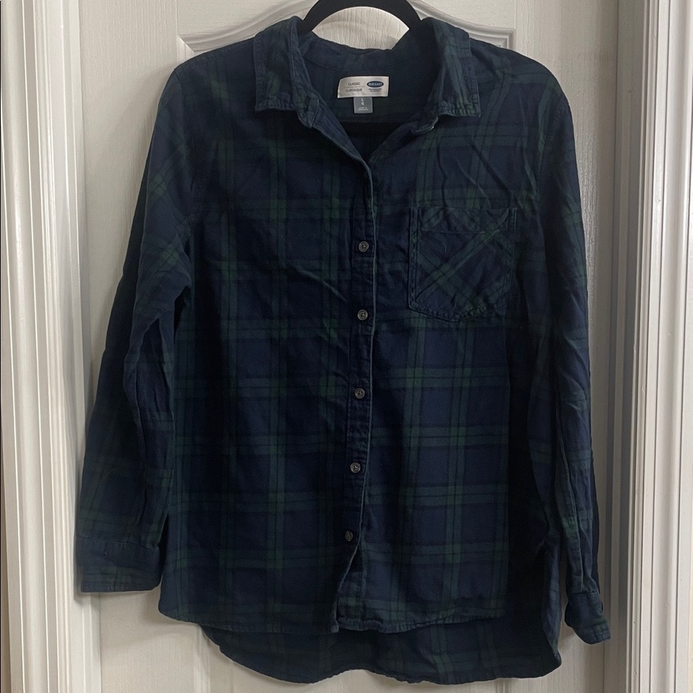 Old Navy Dark Blue and Green Flannel Plaid Shirt
